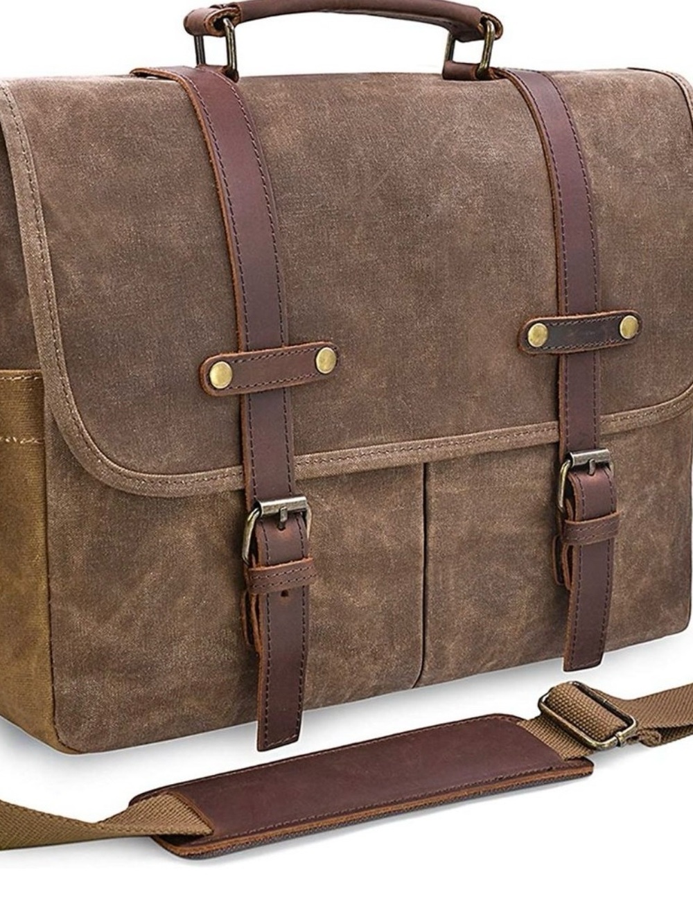 Newhey waxed canvas and genuine leather 15.6” laptop and messenger bag